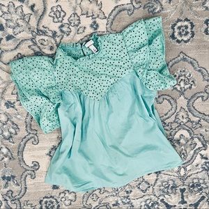 100% Cotton Eyelet Embroidery Shirt Sleeve Top